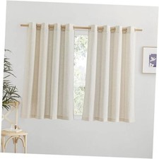 Linen Cafe Curtains 45 inch Length, Thick Flax 55"W x 45"L Pack of 2 Natural