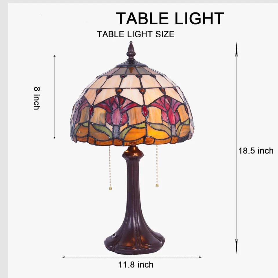 Tulip Pattern Table Lamp Tiffany 2-Lights Desk Light Home Office Study Light - Image 2 of 4
