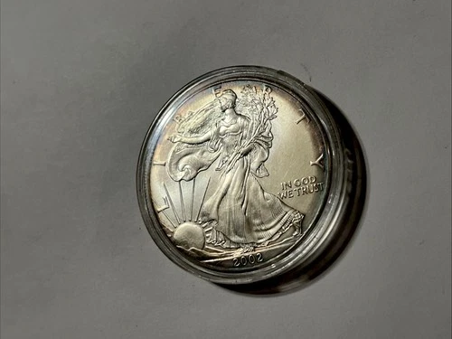 2002 American Eagle Silver 1 oz BU Beautiful Natural Blue Halo Toning Toner Rare