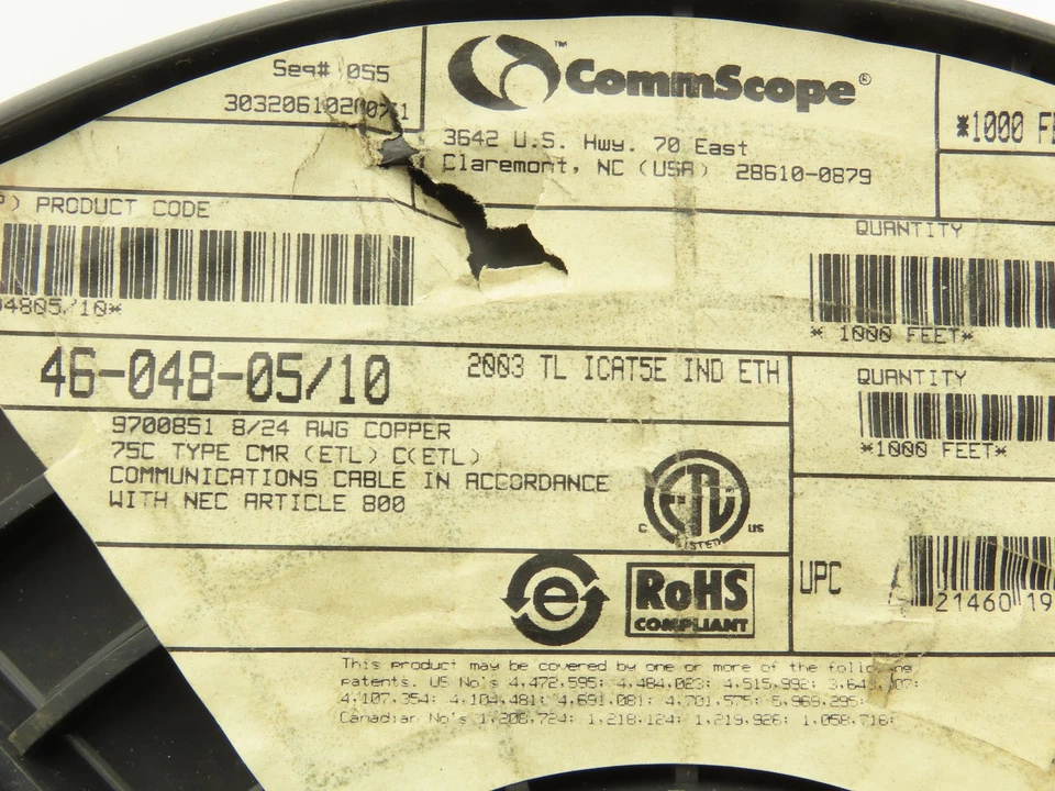 CommScope 4604805/10 Wire Spool 24AWG 4 Pair Sun Oil Resistant Cat5e Cable 700' - Image 2 of 4