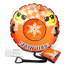 Snow Tube, Heavy Duty Inflatable Snow Sled with Reinforced Cover, Snow orange