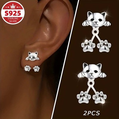Elegante tägliche Kleidung Katzenpfote Silber Ohrringe passt Freizeitleben und gesellschaftlichen Anlässen