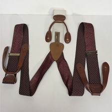 TRAFALGAR SUSPENDERS Red W/ Gold Geometric Pattern Brown Leather Accents.  008