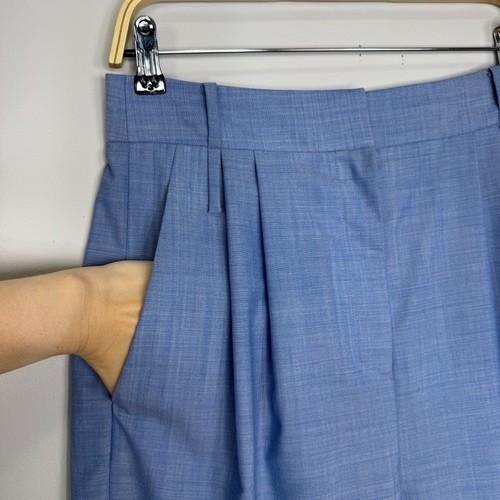Tibi Serge Hose weites Bein Bundfalten Größe 4 blau 100% Schurwolle Cropped Hose - Bild 5 von 13