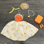 Vintage Barbie Size 1960s Outfit Set - Orange Floral Day Dress & Accessories