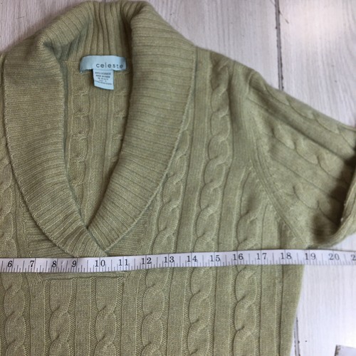 Celeste 100% Cashmere Cable Knit Shawl Collar Beige Pullover Size L - Picture 4 of 7
