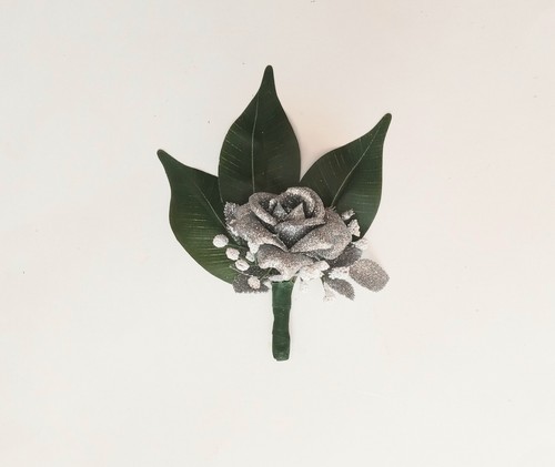 Silver Rose Pin Boutonniere Groom Best Man Prom Wedding Quinceanera Corsage - Picture 7 of 7