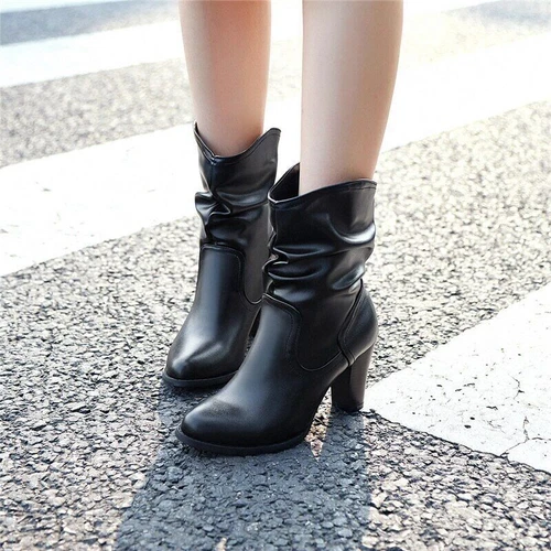 Women Mid-calf Boots Winter Block Heeled Short Boot Casual Autumn Shoes Big Size - Bild 5 von 21