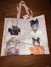 Reusable Shopping Travel Tote Gift Bag Bow Tie Whimsical Cats Pictures TJ Maxx