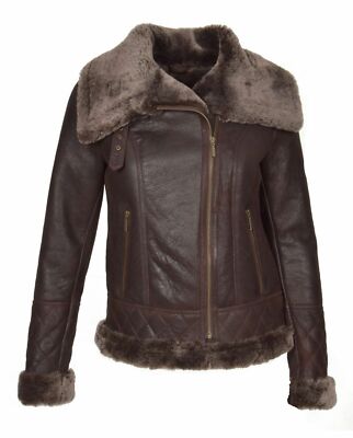 Womens Genuine Lamb Fur Lined Shearling Leather Jacket Bomber Winter Jacket Coat