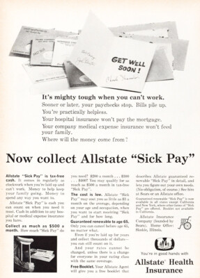 1964 Allstate Insurance: Collect Allstate Sick Pay Vintage Print Ad | eBay