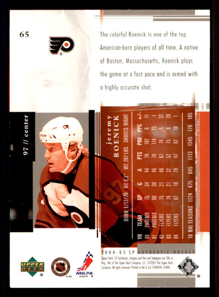 2004-05 SP Authentic #65 Jeremy Roenick - Image 2 of 2