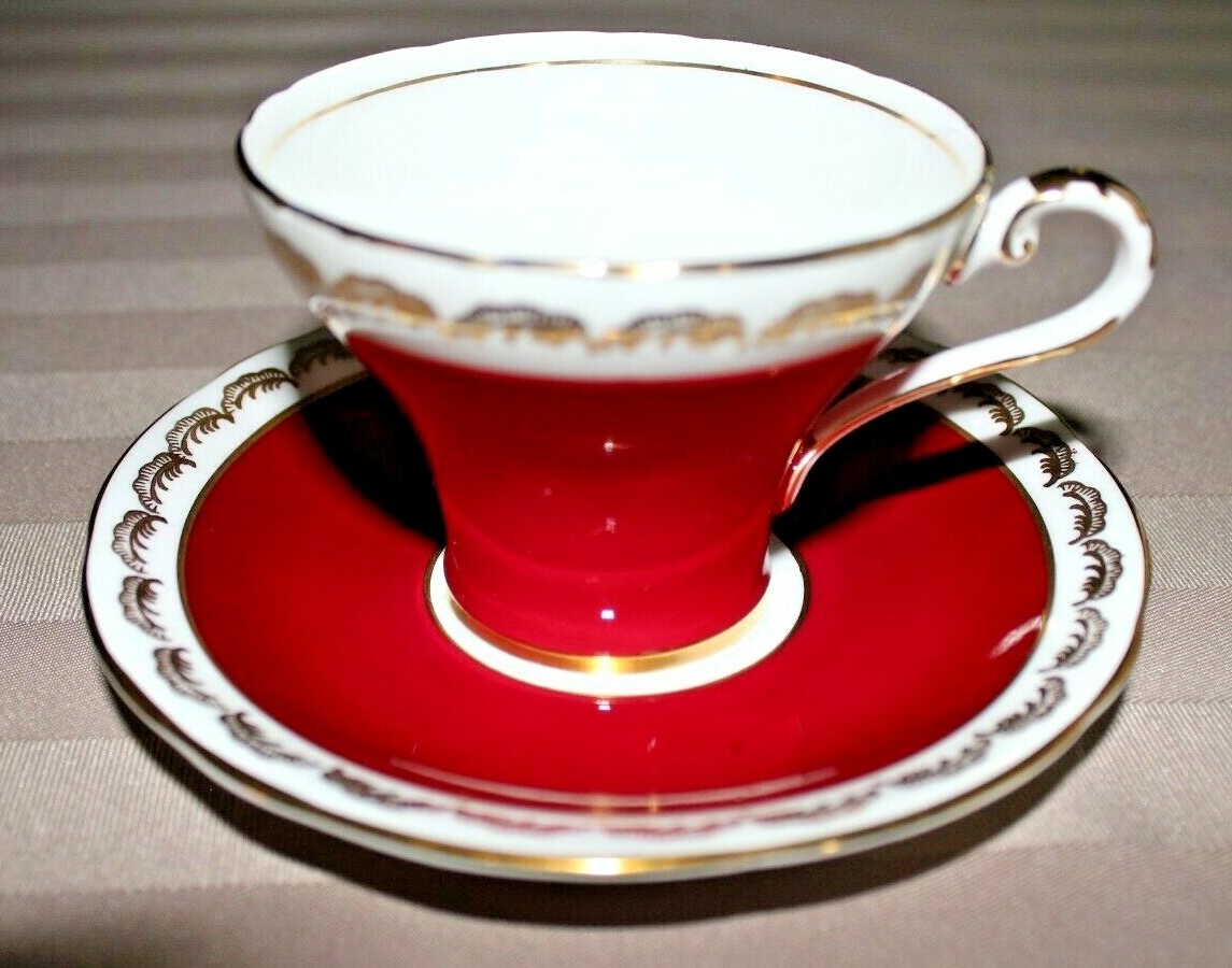 Aynsley Deep Red Corset Tea Cup and Saucer (1702) made in England