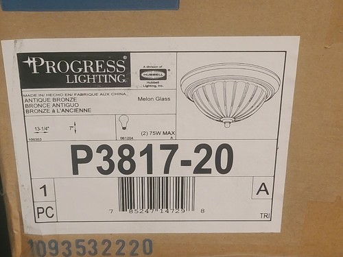 NEW IN BOX Progress Lighting P3817 Melon Glass Series 13-1/4" Two-Light - Bronze - Picture 2 of 3