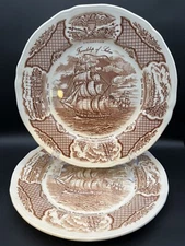 Alfred Meakin Fair Winds 10 1/2” Brown Dinner Plates England Set of 2 EUC