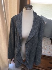 Coldwater Creek Gray Tweed Ruffle Edge Open Jacket Coat Large Excellent