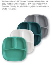 Re Play - 4 Pack 7.37" Divided Plates with Deep Sides for Baby, Toddler  Child