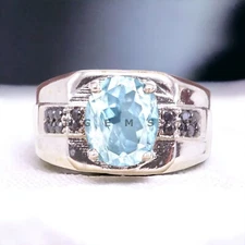 Aquamarine Gemstone With 925 Sterling Silver Groom Ring For Men's #BL228