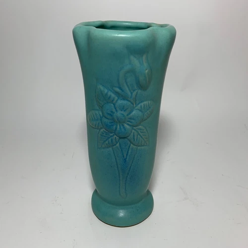 Vintage Van Briggle Pottery  8" Ming Blue Columbine Flower Vase
