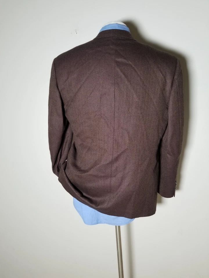 42R Vtg Black Brown Herringbone British Isles Tweed Blazer Jacket Sport Coat - Image 4 of 4
