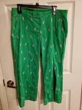 Vintage Lilly Pulitzer Corduroy Crop Pants 10 Green With Pink Seahorse Size 8