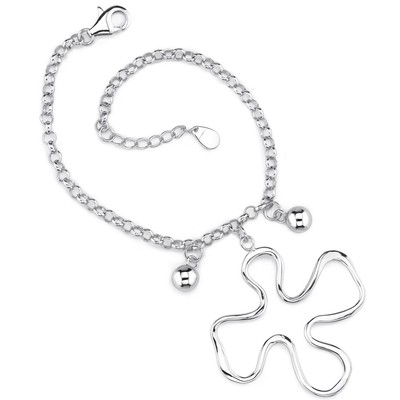 Sterling Silber Designer inspiriert Rolo Kette Armband mit einem Puzzle Charm