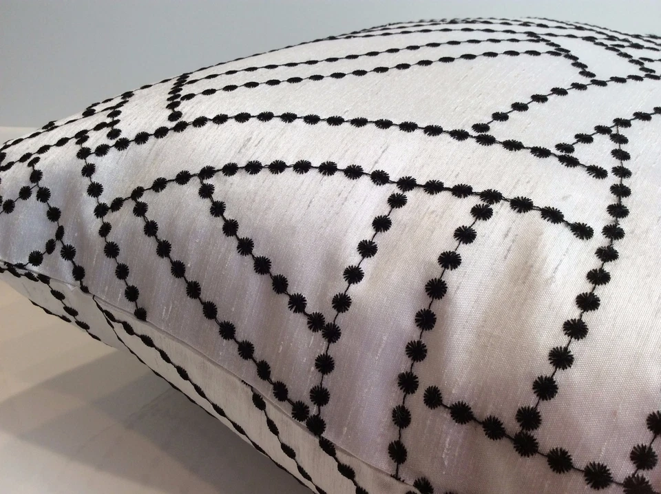 White/Black Embroidered Pillow Cover, Decorative Throw Pillow Covers, Pillowcase - Image 3 of 4