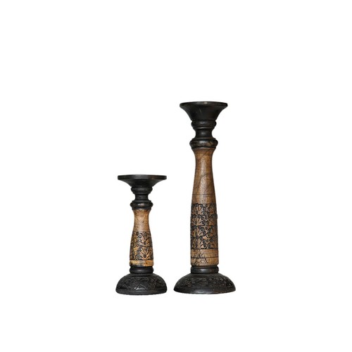 Traditional Black Wash Eco-friendly Handmade Mango Wood Set Of Two Candle Holder - Bild 28 von 38