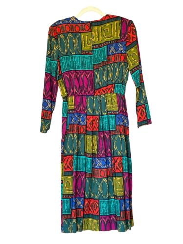 Abito Vintage Sabino Petites Mod Stampa A-Line Indossabile Arte Elasticizzato Vita Tg 4p - Foto 4 di 12