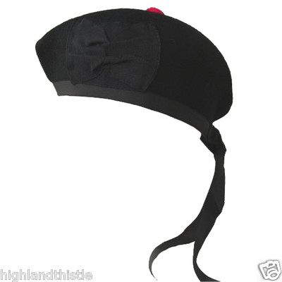 Kilthut schwarz schottisch Glengarry schlicht Highlanddistel schottische Kleidung 57 cm