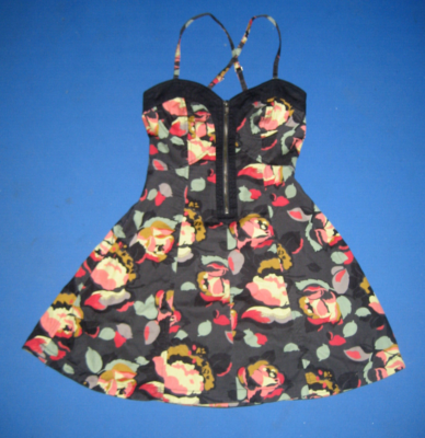 French Connection Navy Floral Print Mini Bustier Dress Flared Skirt Size 0  | eBay
