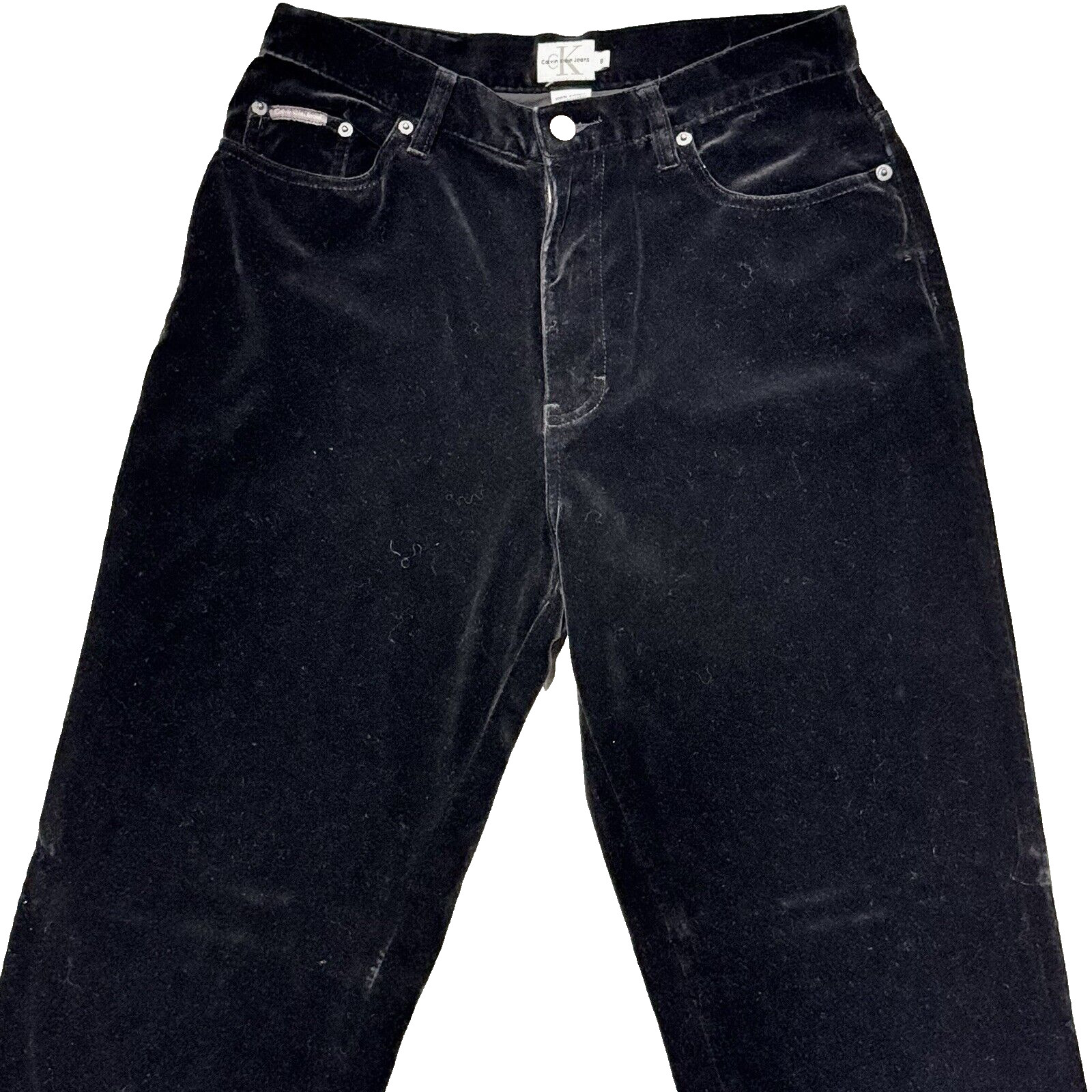 Vintage Calvin Klein Velvet Pants Women's Size 8 Black Crushed Straight Y2K 90s thumbnail 2