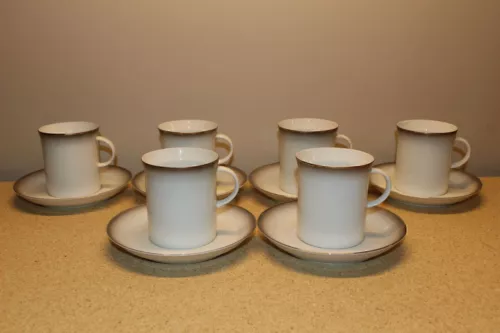 6 VINTAGE MCM ROSENTHAL "MODULAR" WHITE/GRAY/SILVER CUP/MUG & SAUCER SETS