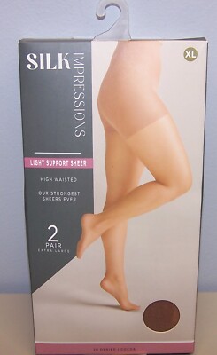 SILK IMPRESSION Light Support Sheer High Waist 20 Denier Cocoa 2 pair Tights XL