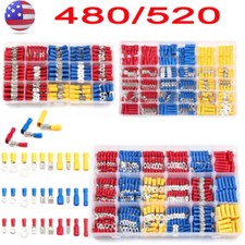 520/480X Assorted Insulated Electrical Wire Terminals Crimp Connectors Spade Kit
