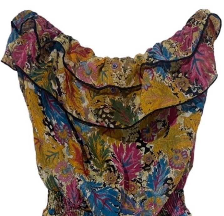 Mameluco abstracto de hojas coloridas sin tirantes Fire Los Angeles para mujer pequeño con volantes Foto 2 de 4