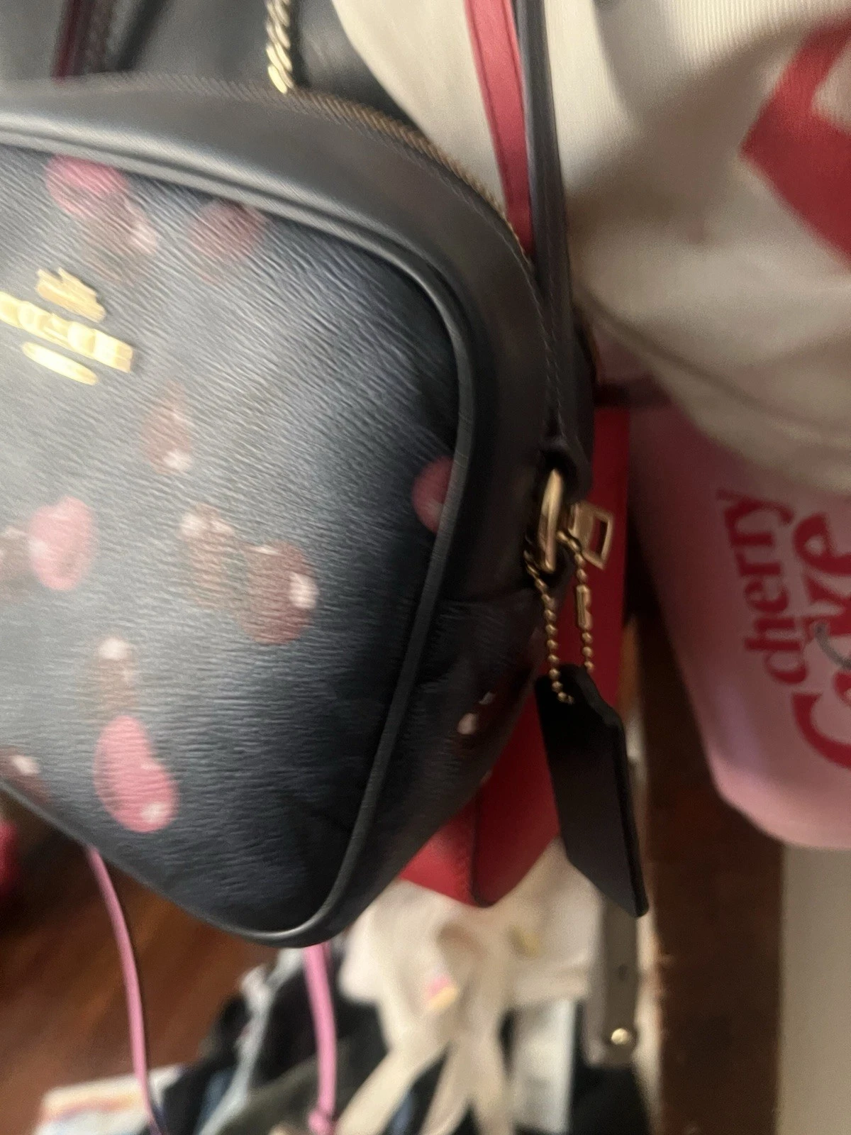 Borsa per fotocamera Coach CZ777 Jamie in tela e pelle firmata con stampa ciliegia ?