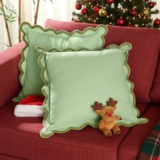 Folkulture Christmas Pillow Covers Set of 2, 18x18 Xmas Green Scalloped Throw