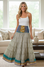 Maxi Falda Para Mujer Gris Floral Boho Acampanada Gitana Larga Playa Bohemia Falda S/M