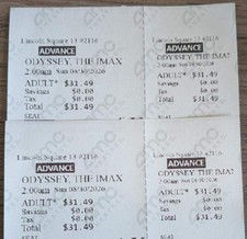 The Odyssey IMAX 70mm AMC Lincoln Square 13 2 Tickets Sunday 8/30 2AM Row H