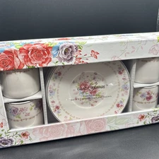 Grace Teaware Fine Porcelain Gift Set of 4 Espresso Cups and Saucers NIB