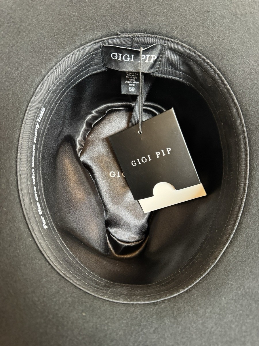 NWT Gigi Pip Wes Fedora Black size M/L 59 Wide Flat Brim Wes Fedora - Black main image 2