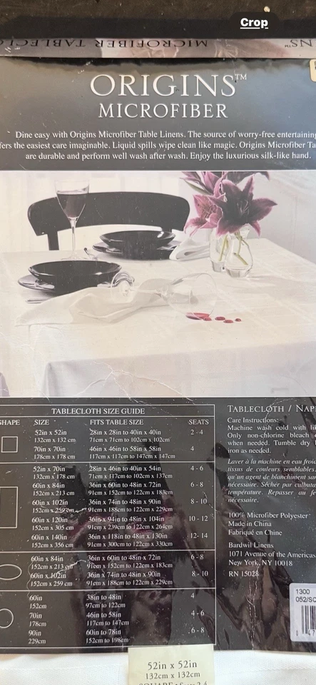 Origins Microfiber Spill-Proof Tablecloth Square Seats 2-4 52x52 - Image 3 of 3