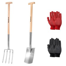 Garden Pitchfork Spade Set 4 Tine Stainless Steel 47