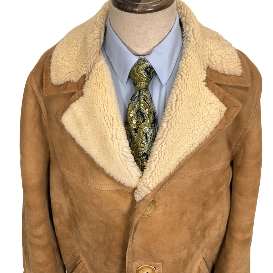 Vintage Shearling Coat  Mens 46 Brown Beige Suede USA Sawyer of Napa USA - Image 2 of 4