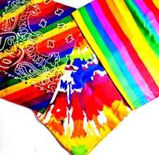 Rainbow Bold, Bright 100% Poly Bandanas Head Neck Face Mask Pocket 21" x 21"