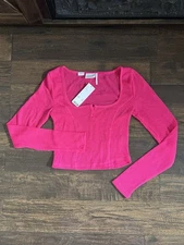 Urban Outfitters Top Womens M Pink Ribbed Cropped Long Sleeve Out From Under NWT