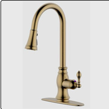 Derengge FK-258-BG Brushed Gold Single Handle Pull-Down High Arc Kitchen Faucet
