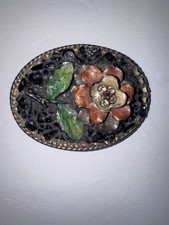 Whimsical Originals Vintage Floral BeltBuckle Rhinestone Enamel 3D Flower Taiwan