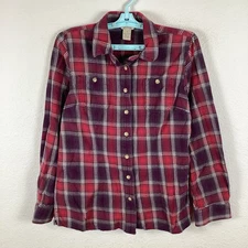 Duluth Trading Womens Button Up Shirt Sz S Long Sleeve Plaid Colorful Excellent